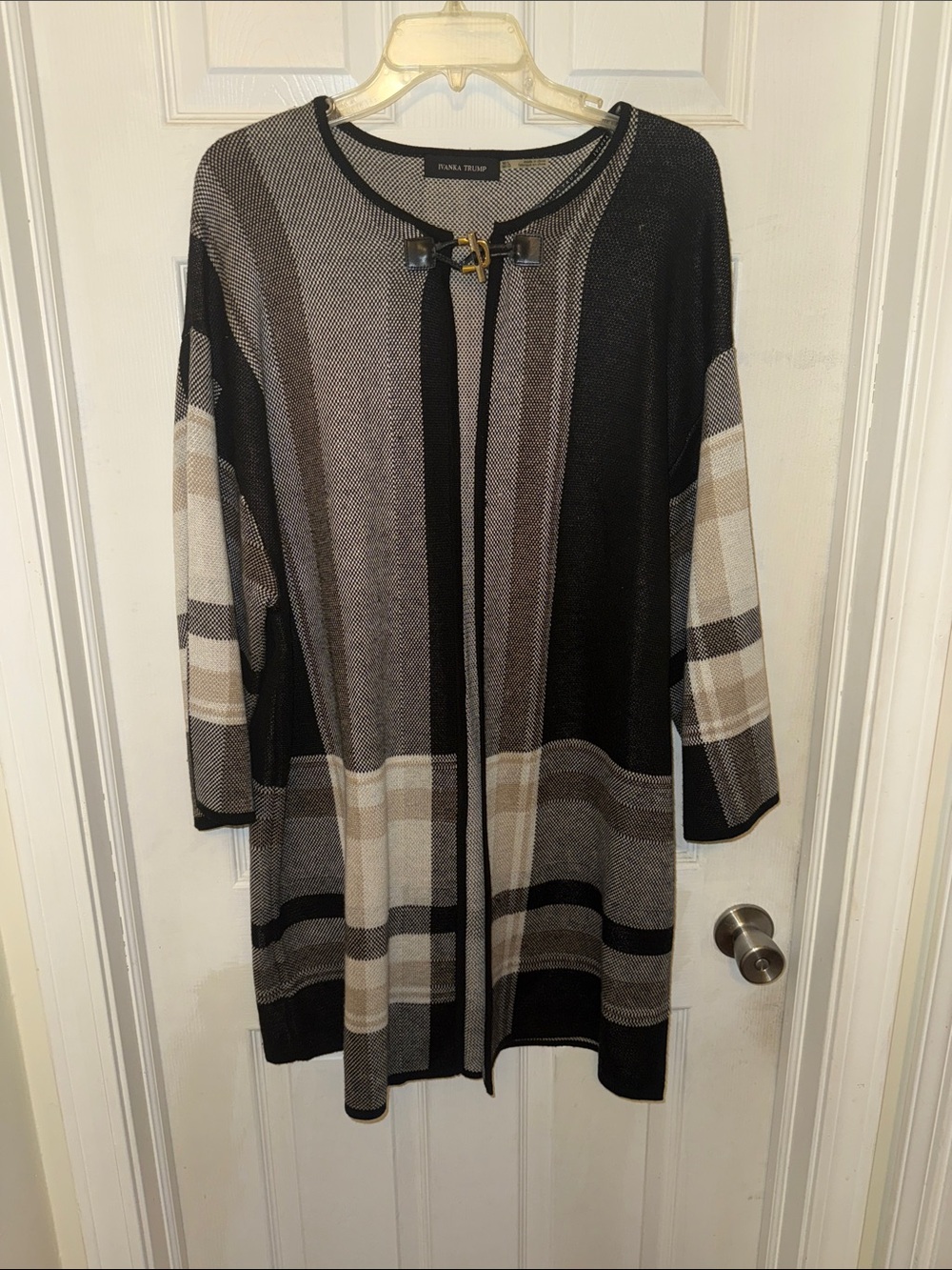 Ivanka Trump Open Front Striped Cardigan - Black & Tan
